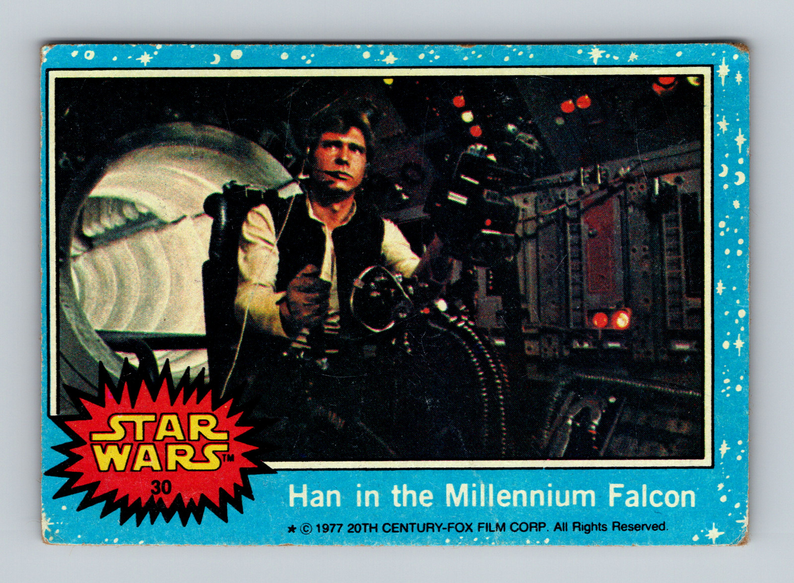 1977 Topps Star Wars blue series 1 Han millenium Falcon Card #30