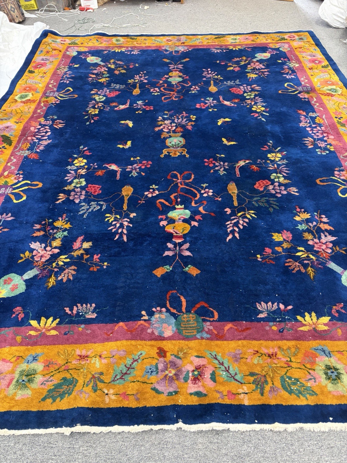 Art Deco Chinese Carpet #9678 Hand Knotted Wool  8.10x11.6 in perfect condition