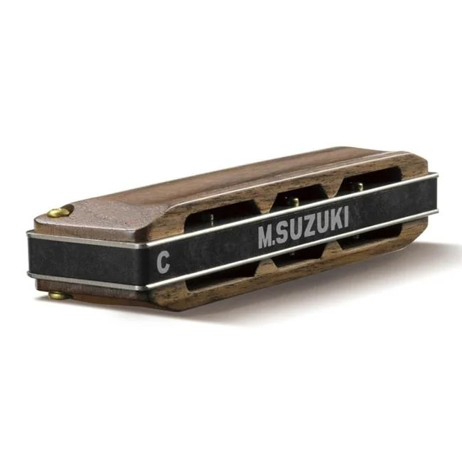 Suzuki M-20W-A-U Manji 10-Hole Diatonic Harmonica - Wooden Walnut Covers Key ...