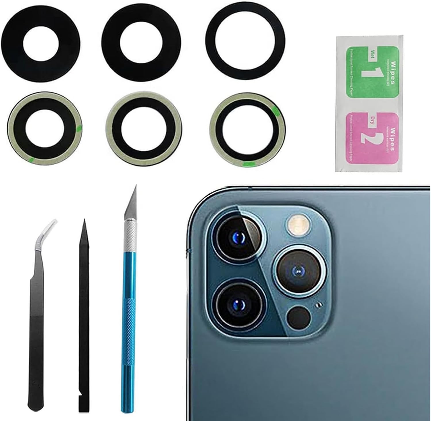 3pcs Set Sapphire Rear Back Camera Glass Lens Replacement for iPhone 12 Pro Max