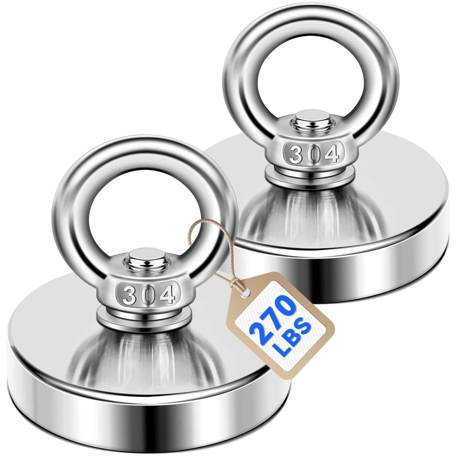 2Pack 270 lbs(123 KG) Pulling Force Powerful Fishing Magnets,with Countersunk...
