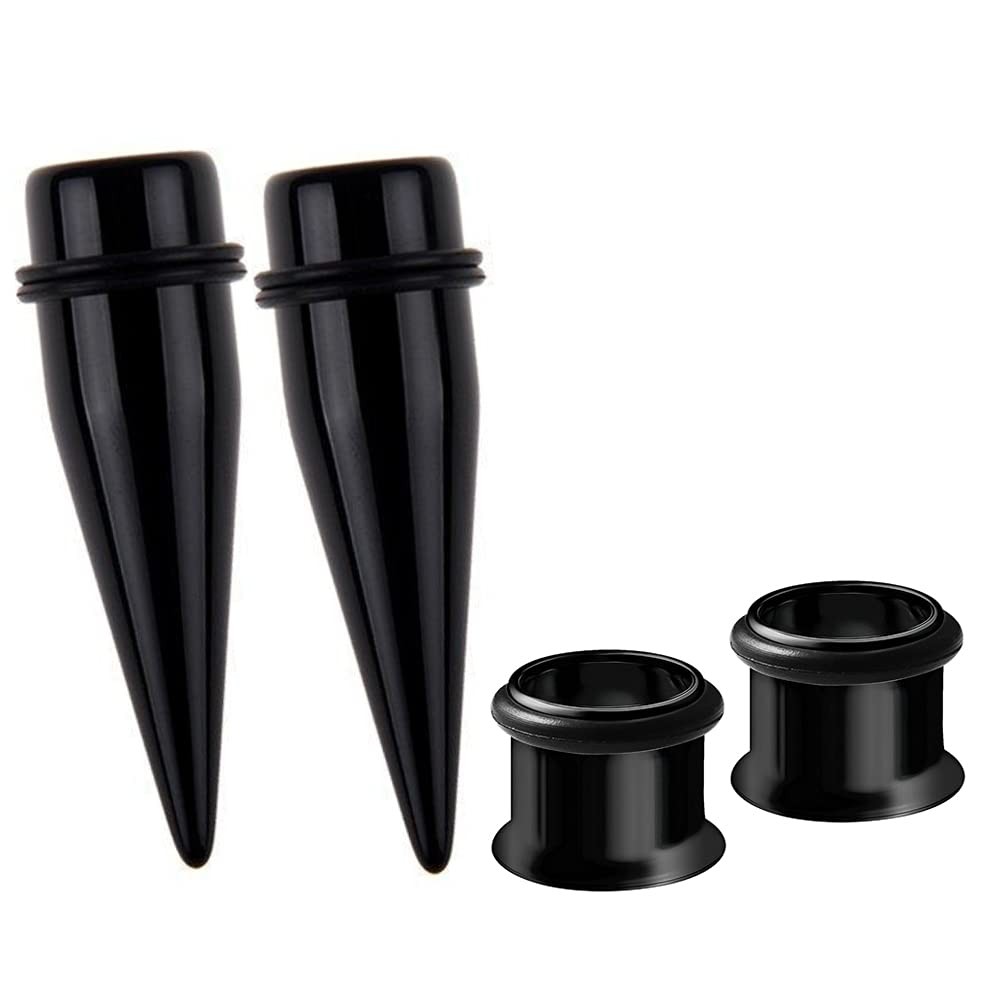 Pairs 7/16" 11MM Black Tapers + 316L Steel Tunnels Ear Stretching Kit gauges ...