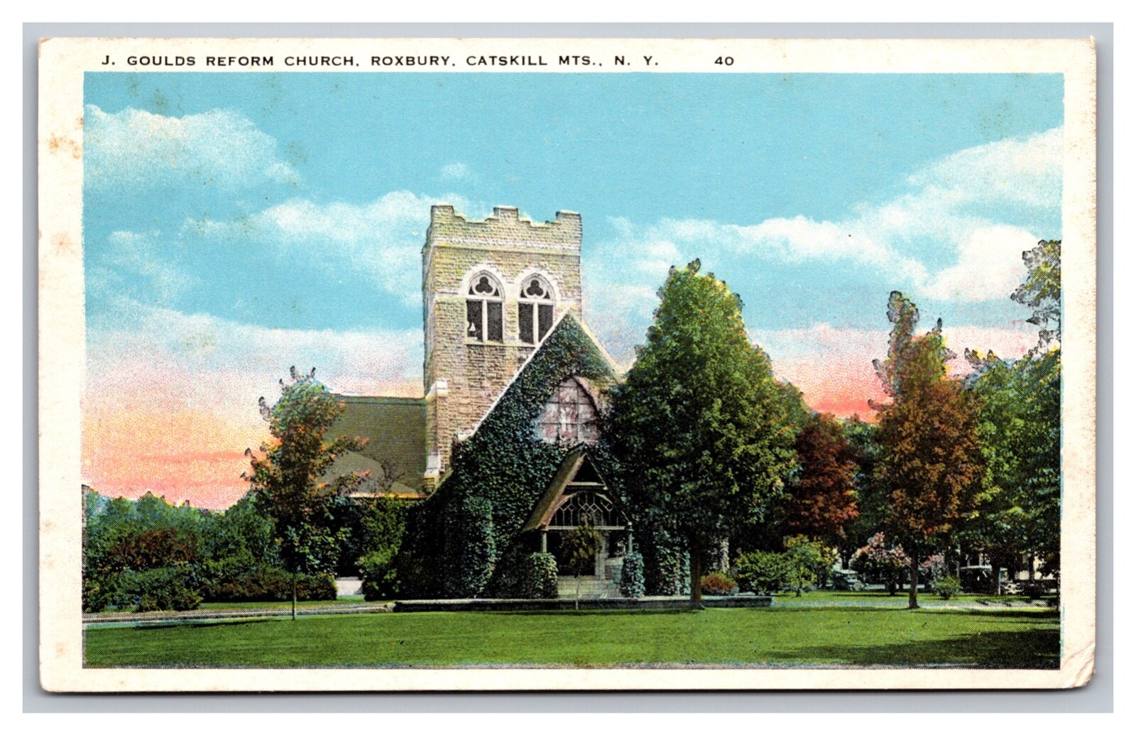 Roxbury Catskill Mountains New York L Goulds Reform Church White Border Postcard