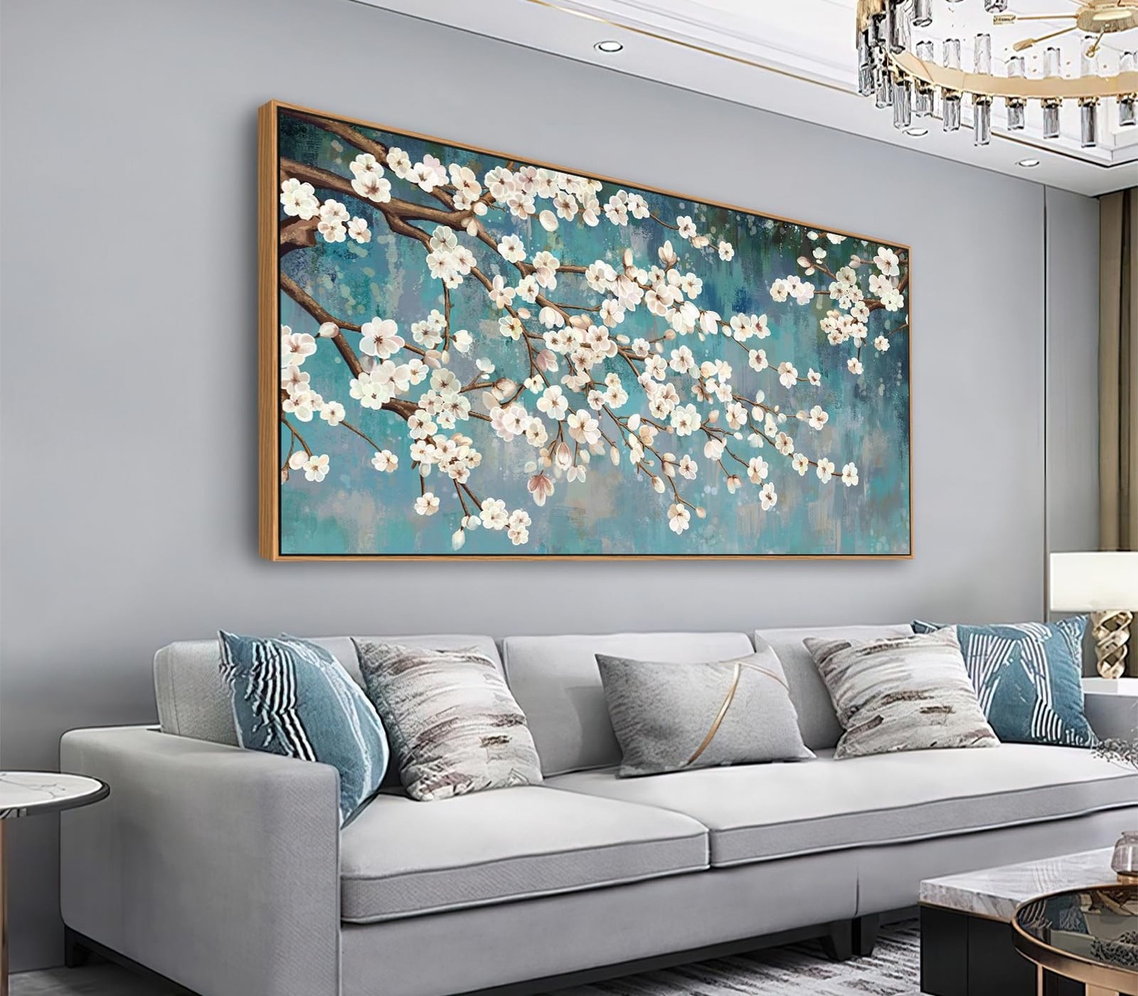 Shoci Flowers Tree Wall Art - Natural Float Framed Large Cream White Floral B...