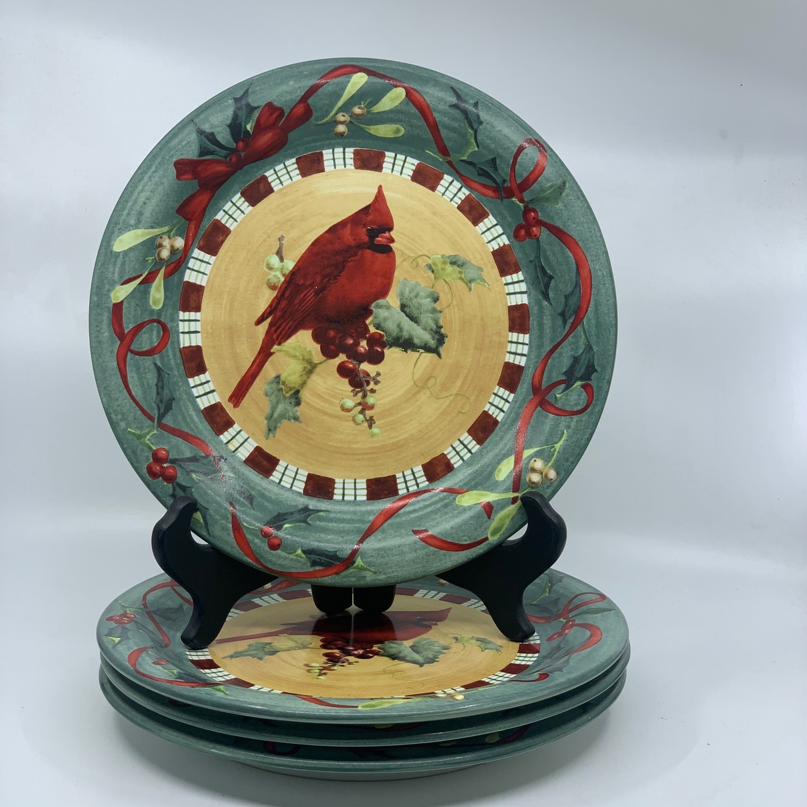 Lenox Winter Greetings Everyday Cardinal 4 Dinner Plates Catherine McClung