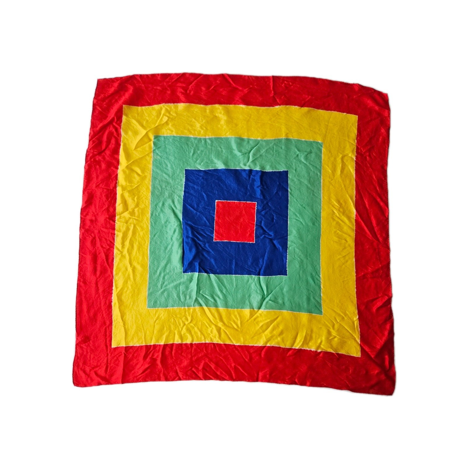 Vtg Jacqueline Ferrar Silk Primary Rainbow Colorblock Clowncore Square Scarf