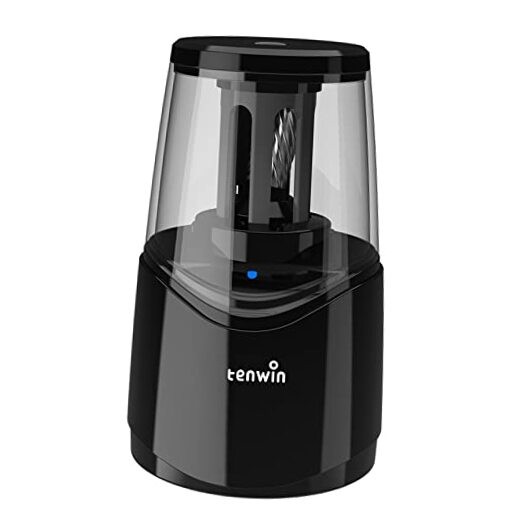 tenwin Rechargeable Electric Pencil Sharpener with Durable Helical Blade Black