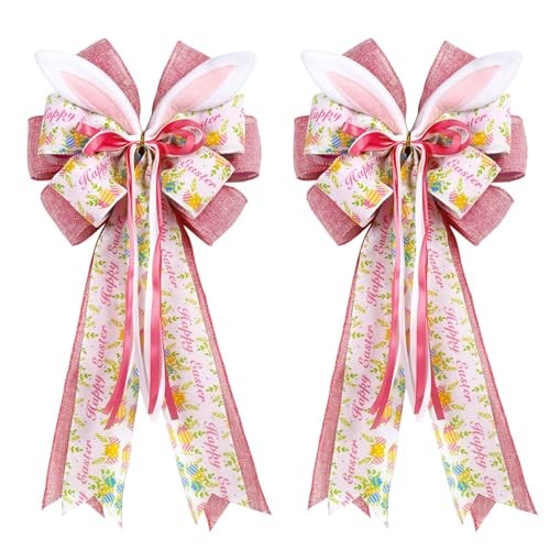Easter Bunny Ear Bows for Wreaths & Tree Topper - 11"x20" Large Small Pink