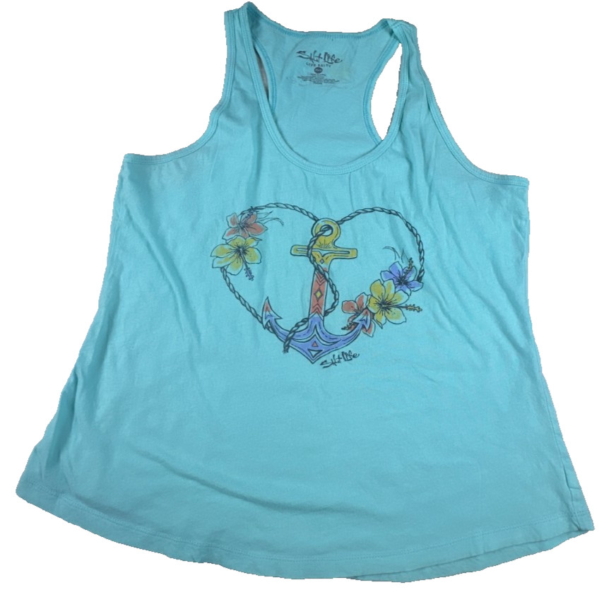 Salt Life Razor Back Women's Tank Top Blue Anchor Tropical Flower Size Large