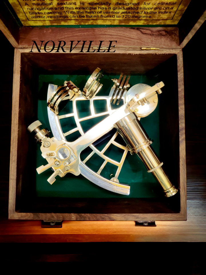 New Nautical Solid Brass Sextant with Wooden Box Royal Navy Marine Navigational