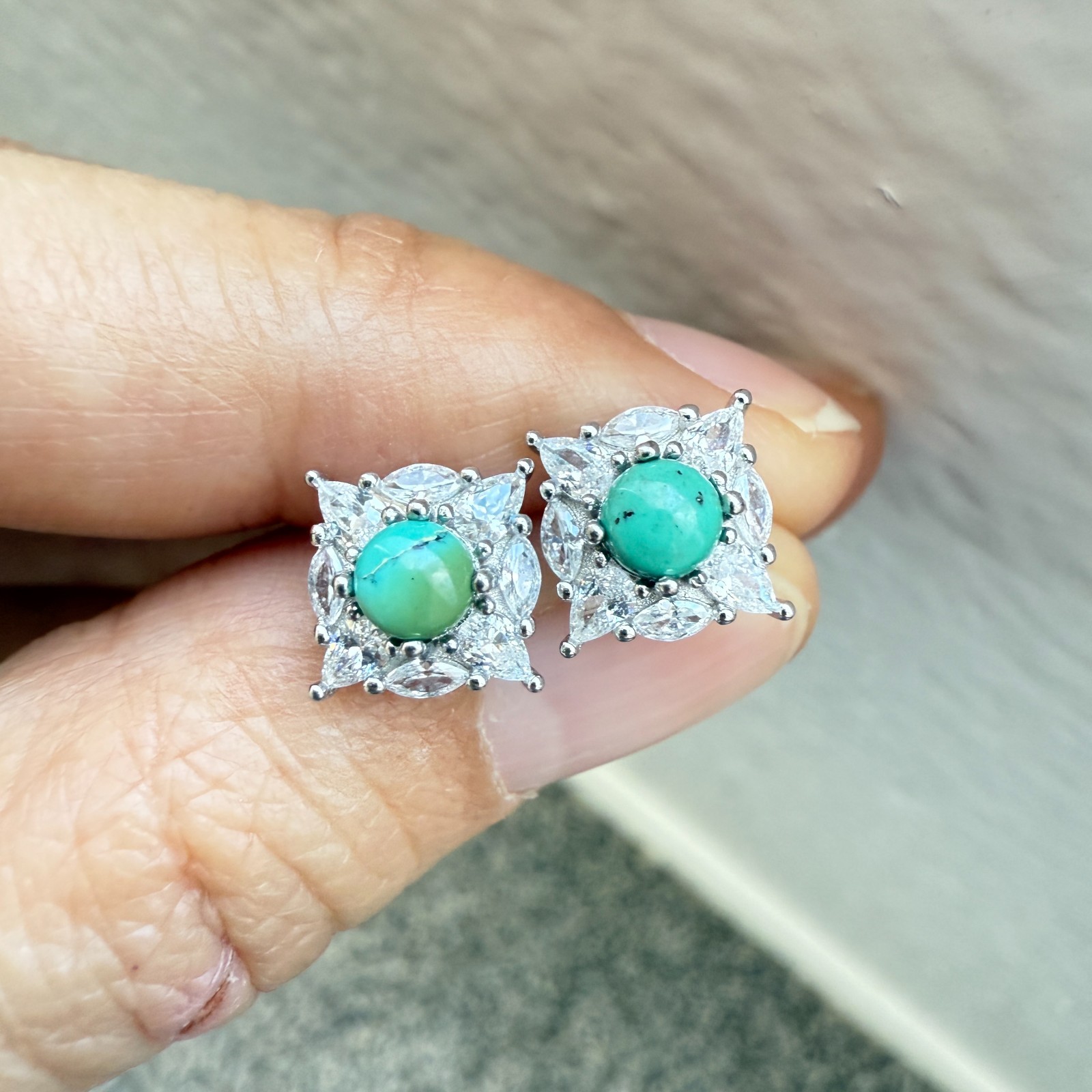 925 Sterling Silver Earrings Turquoise 4mm Natural Gemstone Zircon Jewelry Green