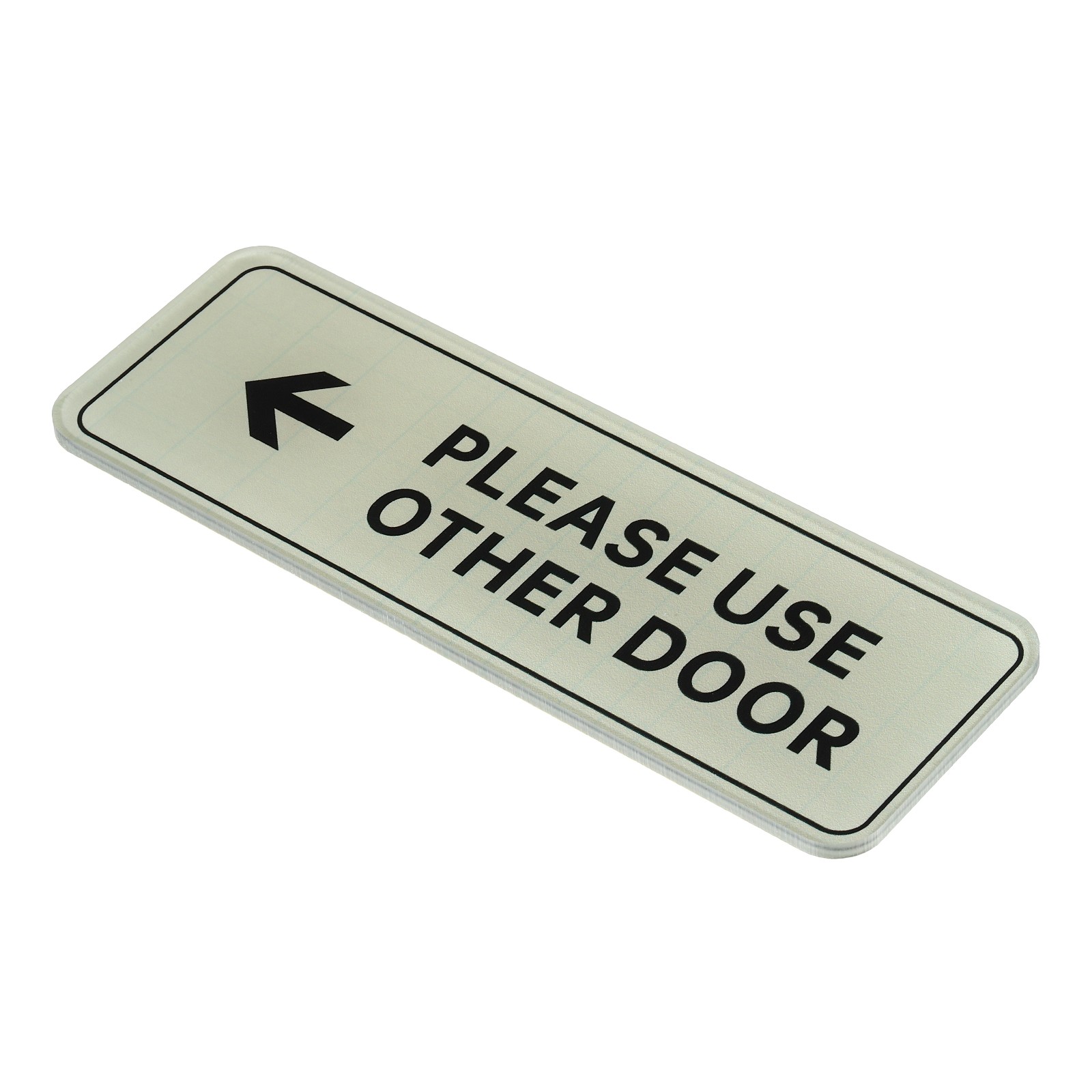 Please Use Other Door Left Arrow Sign, Acrylic 9"x3" Silver