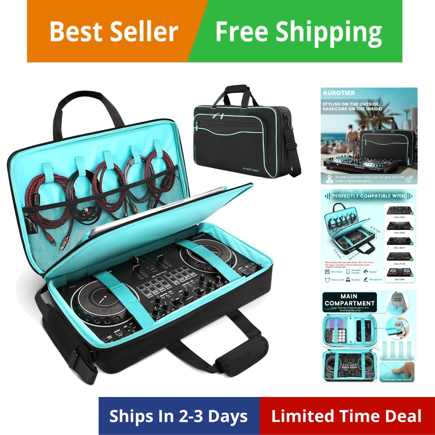 DJ Bag for DDJ-/DDJ 200/DDJ 400/DDJ , Padded DJ Controller Crossbody Bag with...