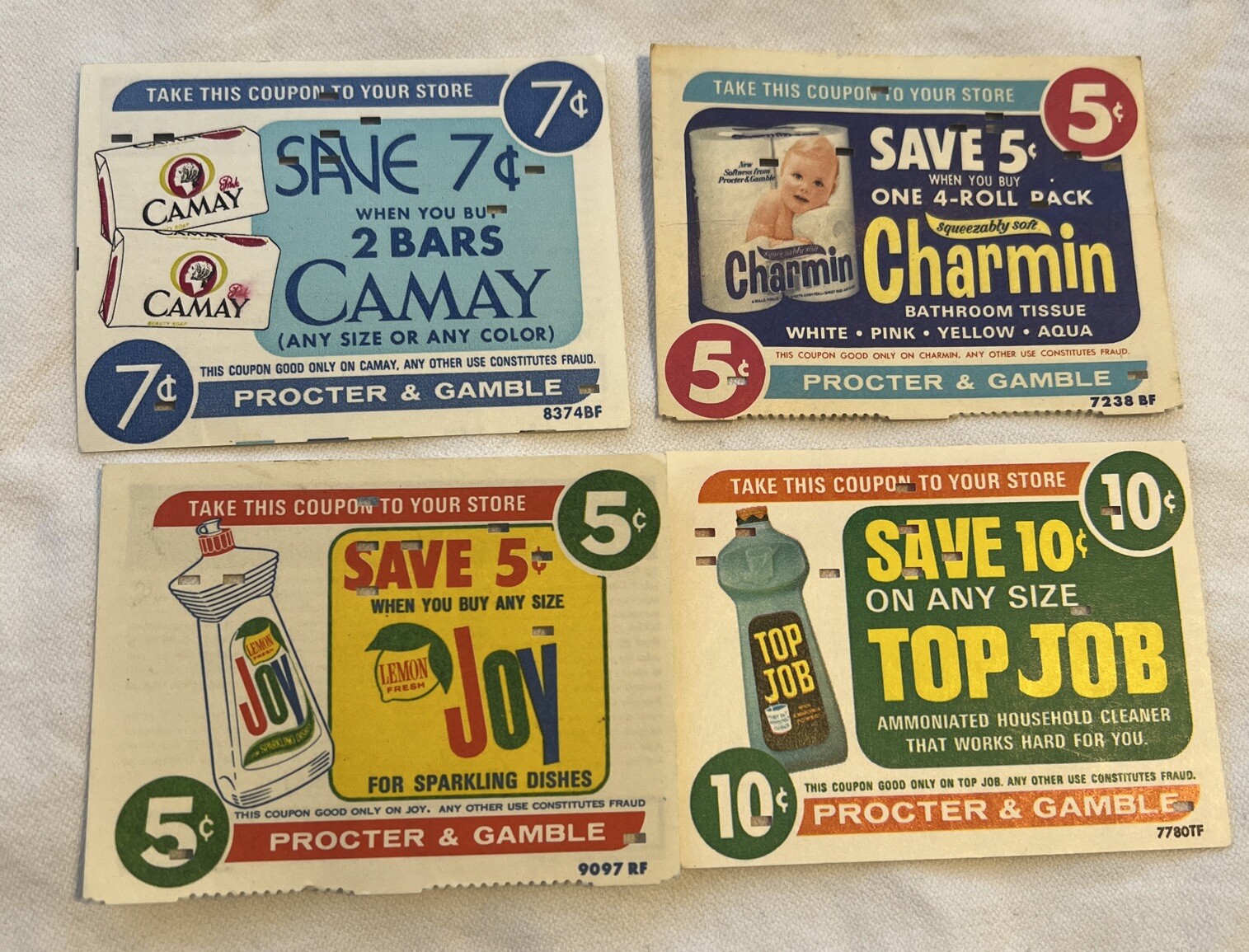Lot/4 VTG Procter&Gamble Coupons color Paper Two 5c,7c,10c Off Soaps and Charmin