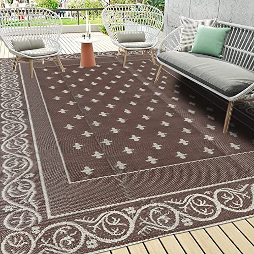  9'x12' Reversible Outdoor Rug, Waterproof Plastic Straw Area Rug for Patios, 