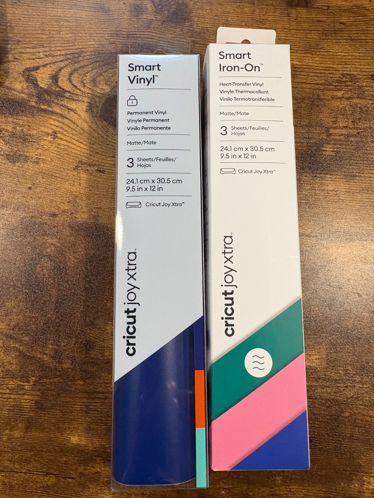 Cricut Joy Xtra Smart Iron-On Vinyl in Pink, Green, and Blue and Cricut Joy Smar