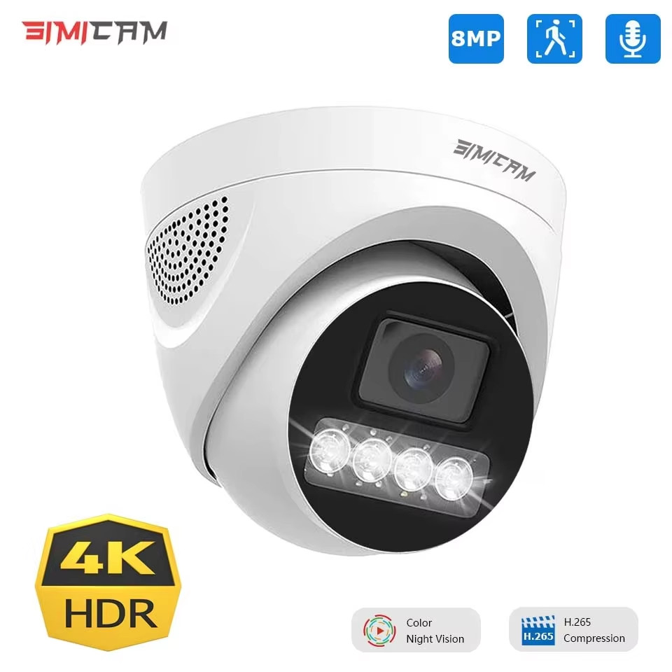 4K 8MP 5MP 4MP POE Surveillance Camera IP Onvif H.265 48V Audio Dome HD Color Ni