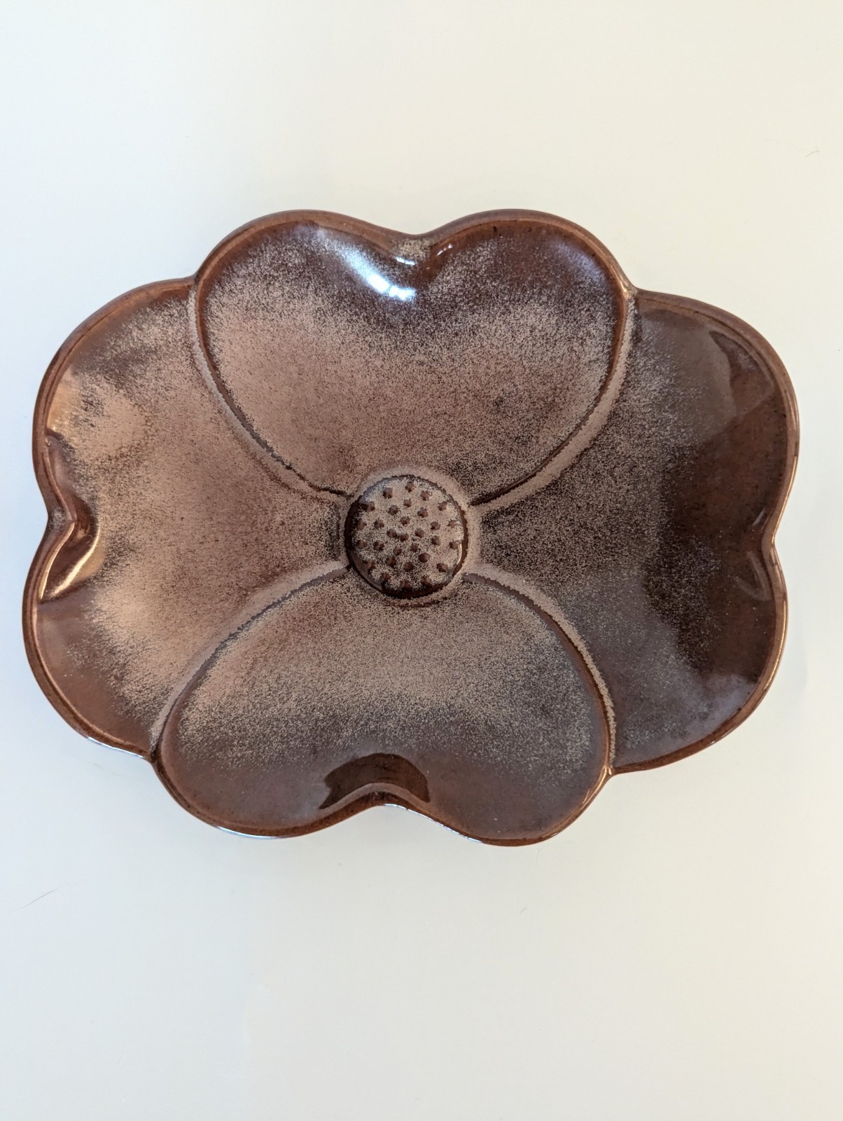 Vintage Frankoma Dogwood Flower Light Brown Trinket Dish Soap Dish