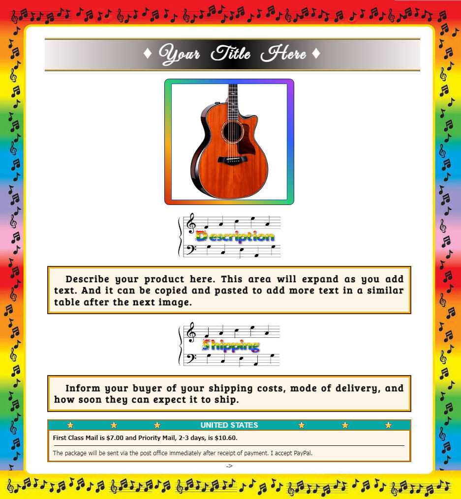 AUCTION TEMPLATE Music Frame Border Design Multicolor - FREE Email Shipping