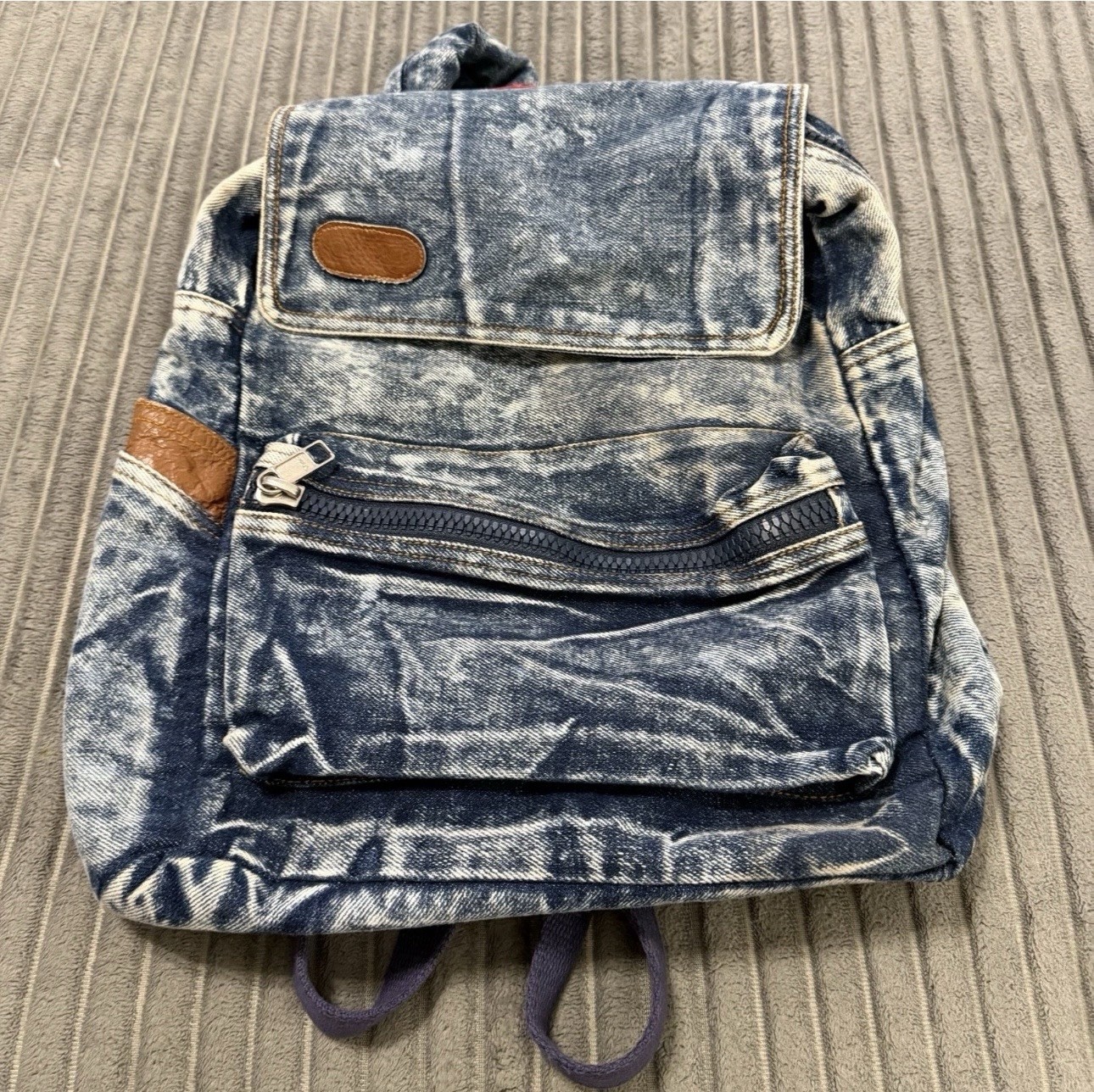 VTG Class Act Backpack Blue Acid Wash Denim Bag 80s Jeans Boho Hippie Carryall