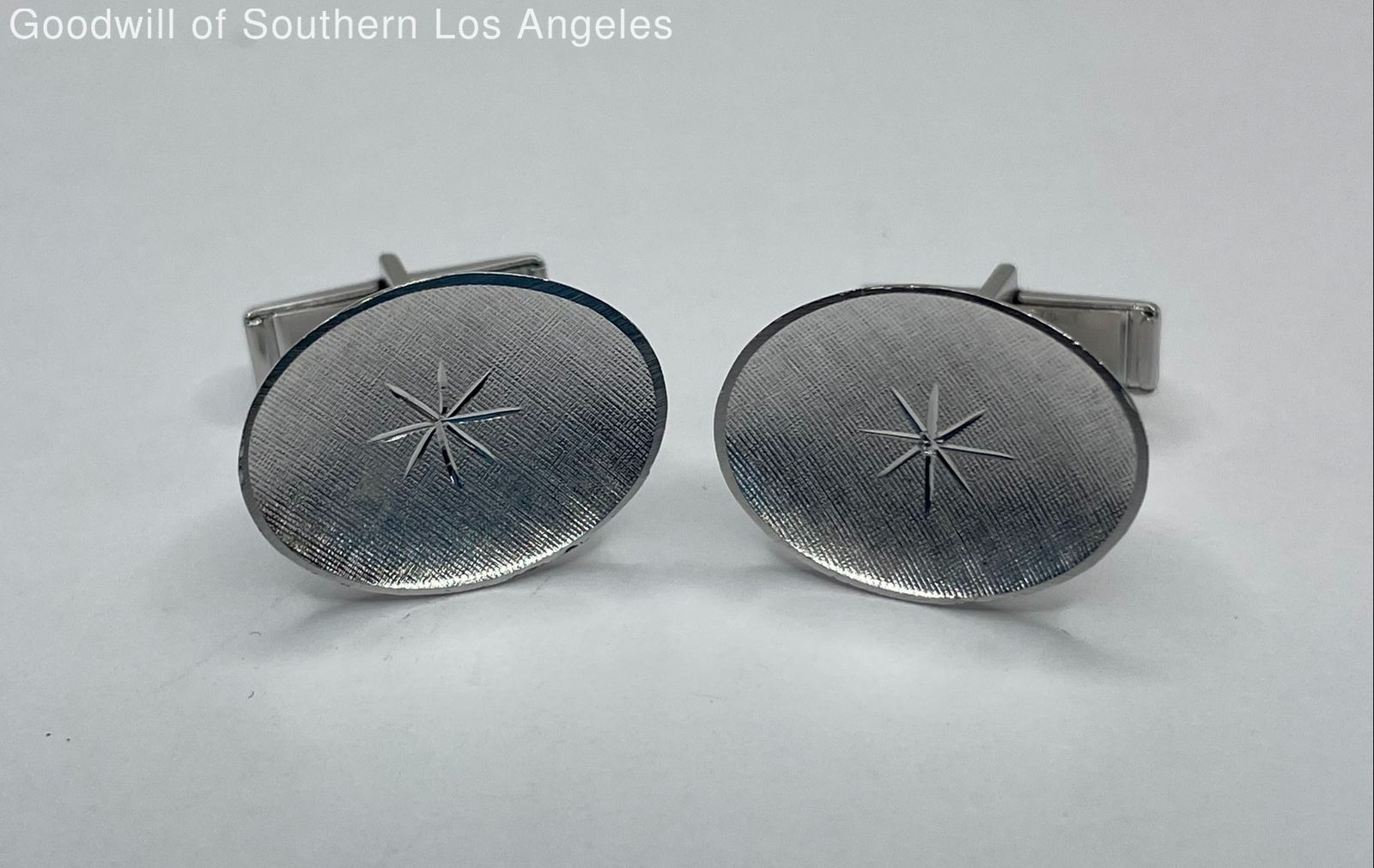 Sterling Silver Etched Star Cuff Link Set - 7.88g
