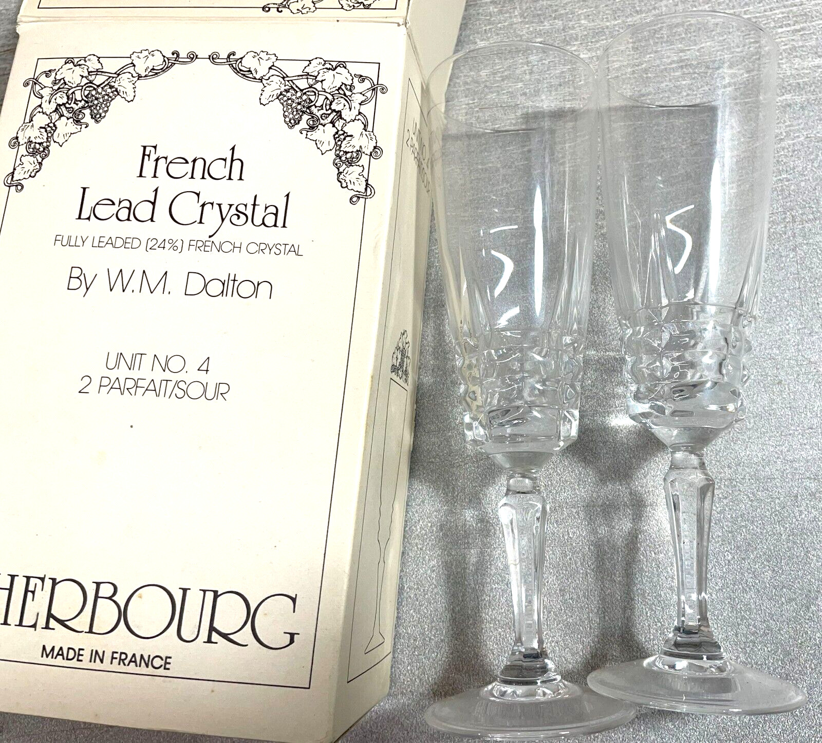 2 TWO French Parfait - Sour Goblets  24% Lead Crystal No. 4 W M Dalton 5 3/4"