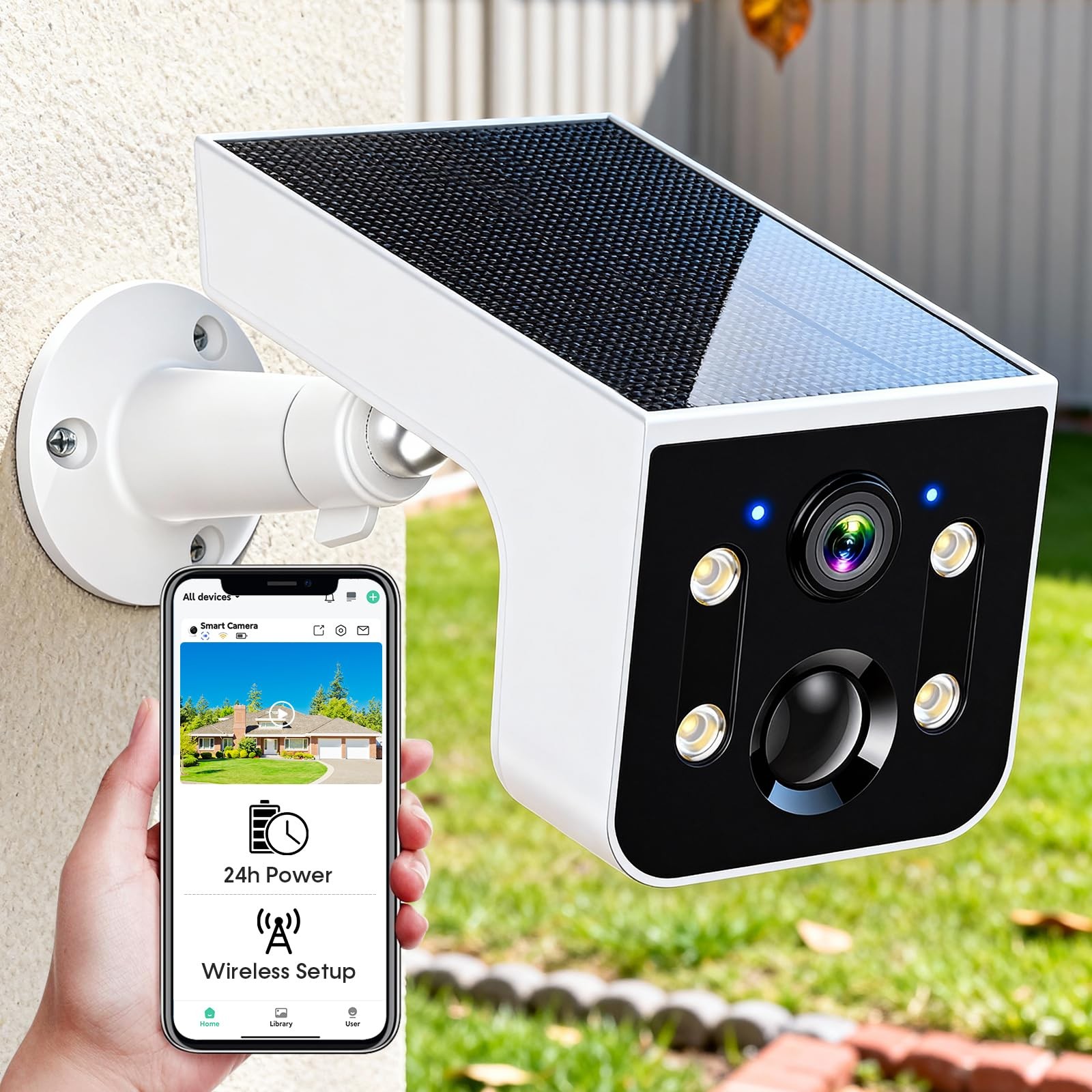 Solar Powered Outdoor Wireless Camera: 2K HD, Motion Detection, Color Night V...