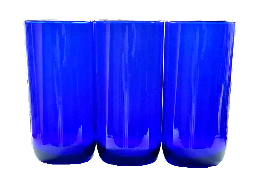 Set of Three Signed 16 Oz. Cobalt Blue Libbey Tumblers