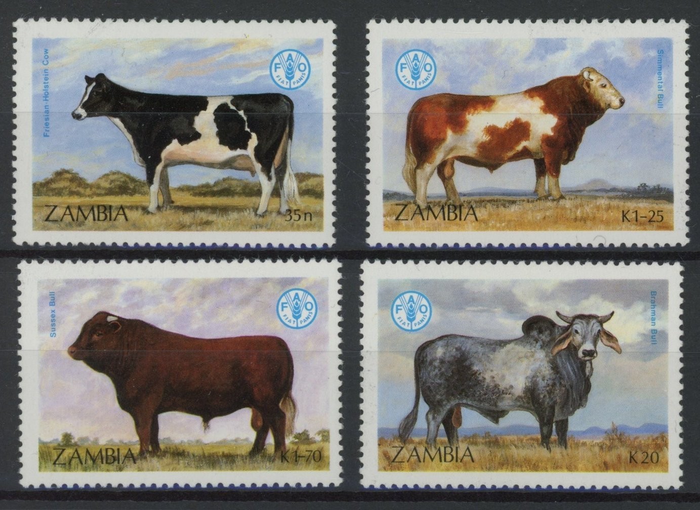 Zambia 1987 : Cows - Good Set Very Fine MNH Stamps