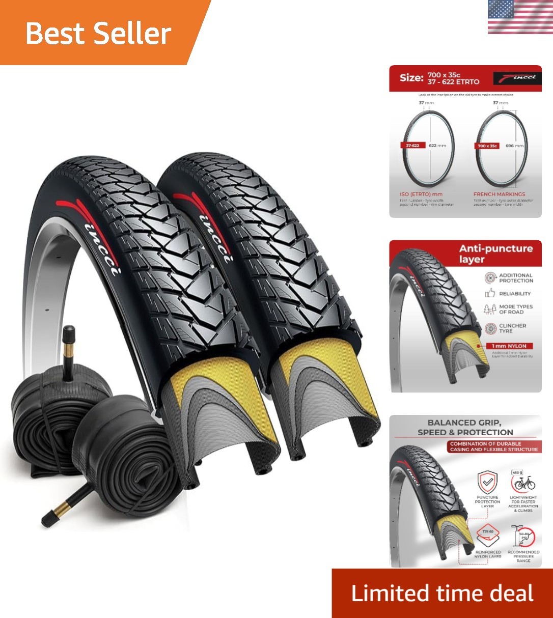 Gravel Bike Tire 700x35c with 2X Tubes Foldable Puncture-Resistant Rubber