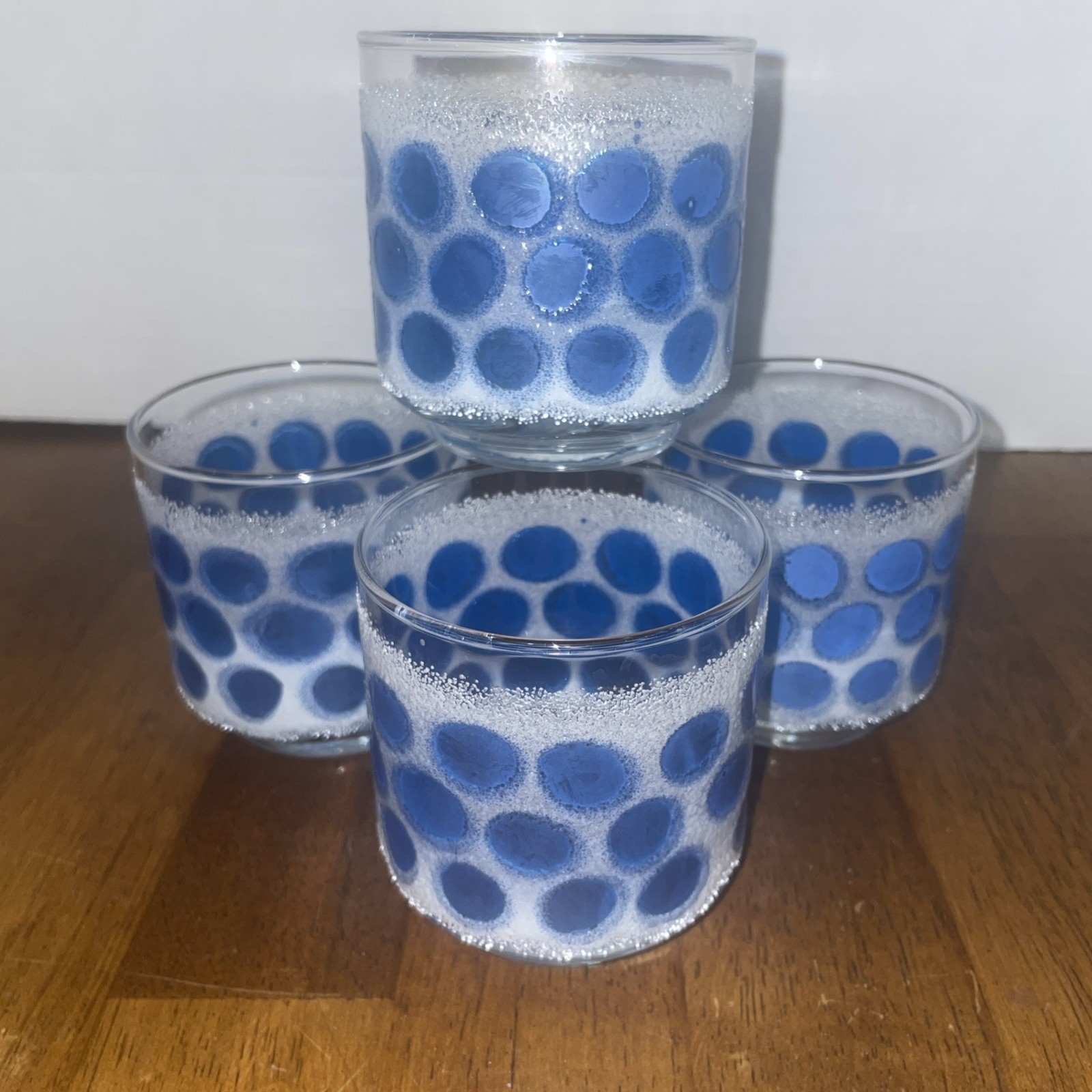 VTG 4 Libbey Concord Turquoise Coin Dot Sugar Frosted 4oz Juice Glasses
