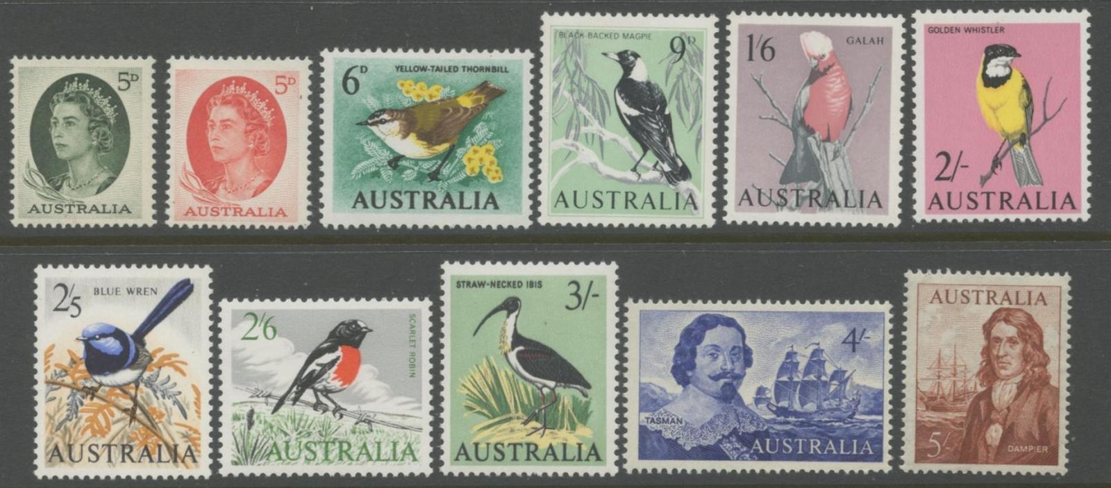 AUSTRALIA Sc#365-375 1963-65 Birds Definitives Part Set OG Mint NH