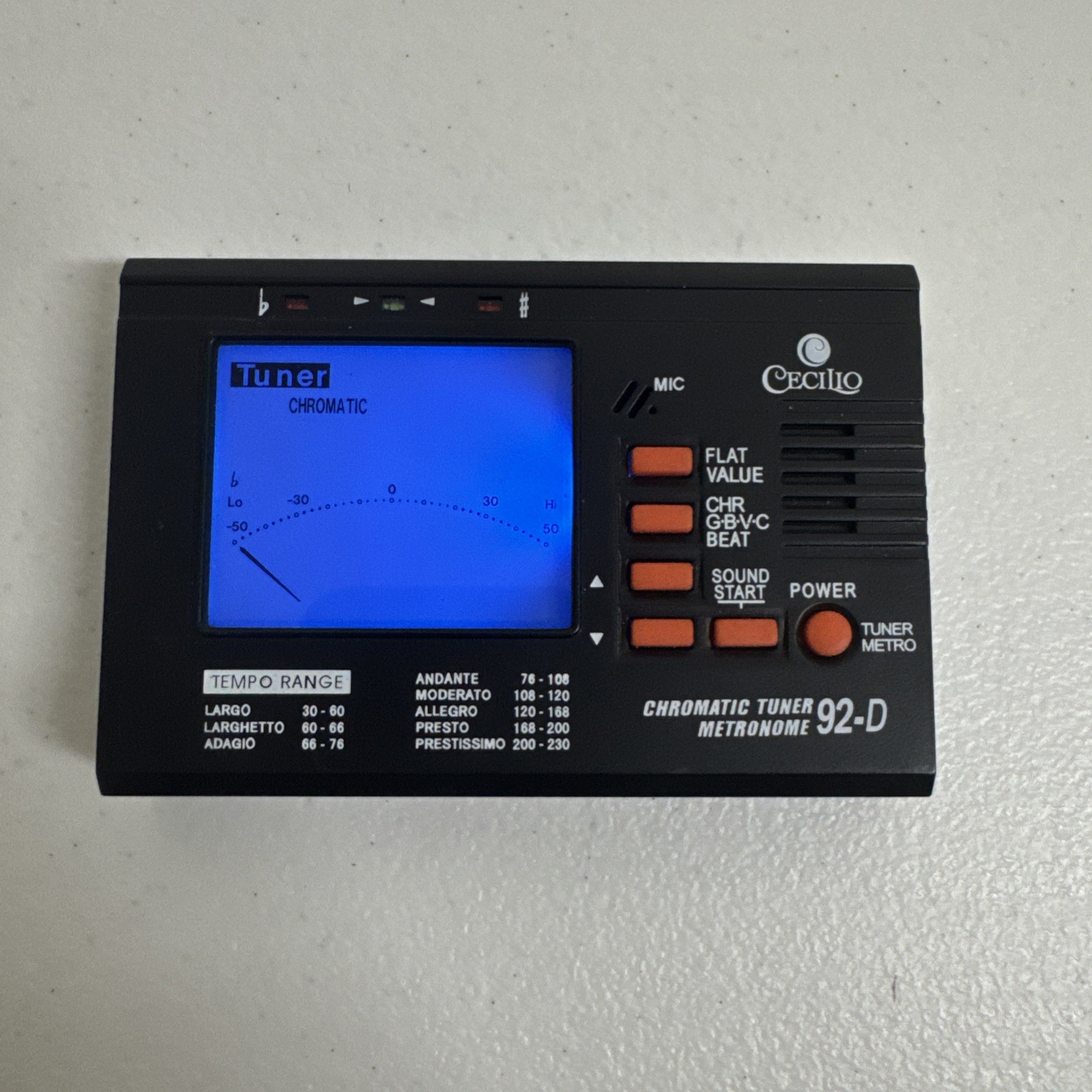 Cecilio 92-D Chromatic String Tuner + Metronome, Instrument Pitch LCD