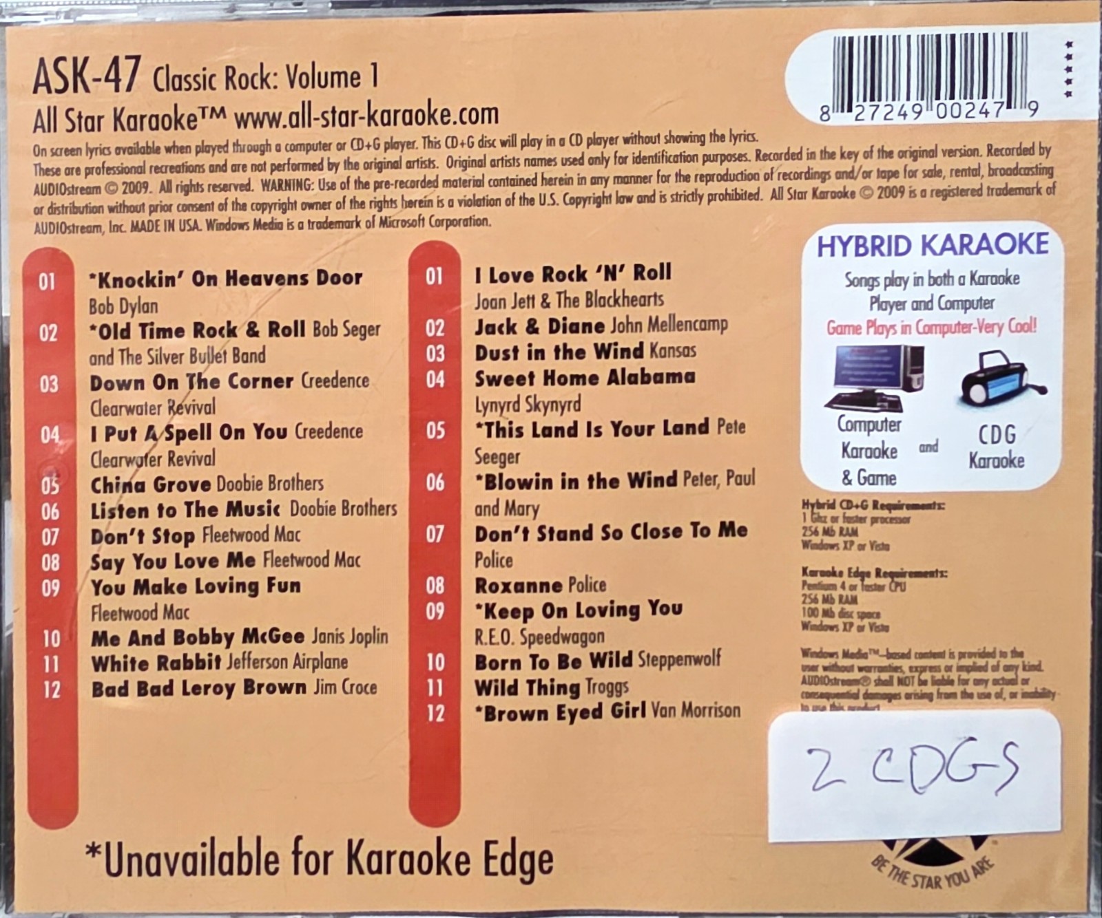 CLASSIC ROCK ASK  KARAOKE   CDGS LOT  LONG DRIVE