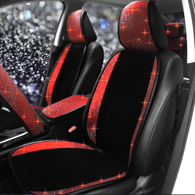 Red Rhinestone Car Seat Cushion Sparkling Cystal Cover Protector Mat Interior