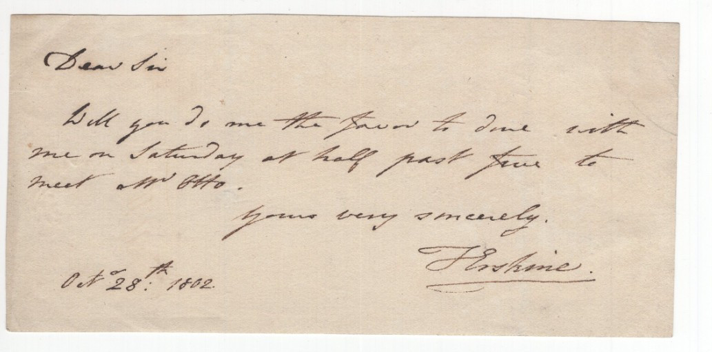 Thomas Erskine 1st Baron Signed Letter 1802 / Autographed Defended Thomas Paine