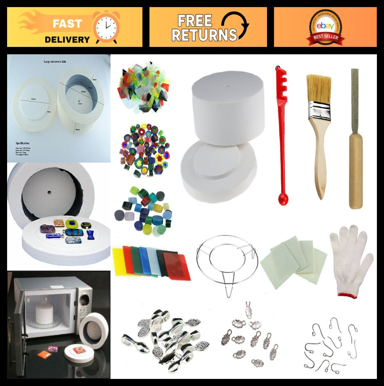 Large Microwave Kiln Kit 14pcs Set for DIY Jewelry Making & Glass Fusing