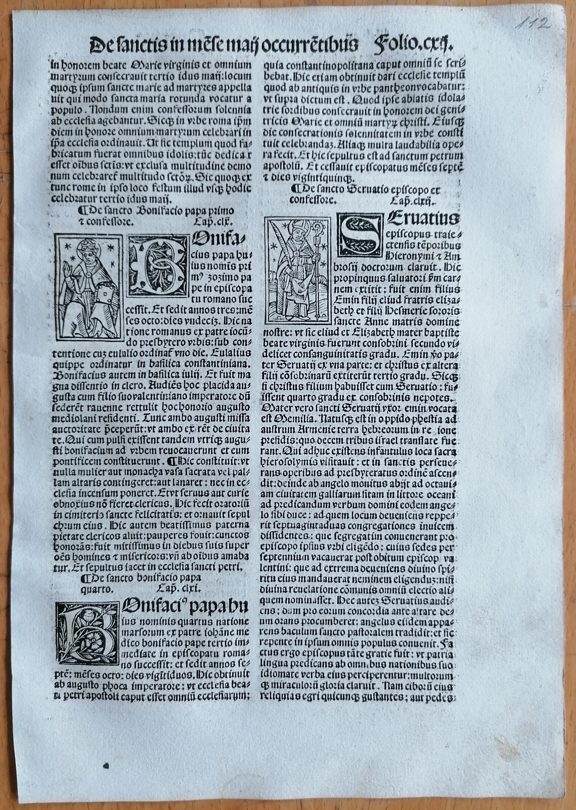 Saint Bonifacius - Post Incunable Woodcut Leaf P. Natalibus - 1508