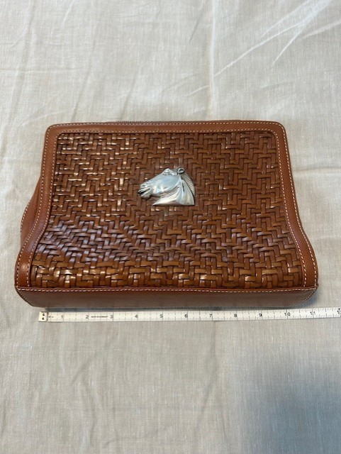 Barry Kieselstein Cord Woven Leather Horse clutch purse sterling silver EXC