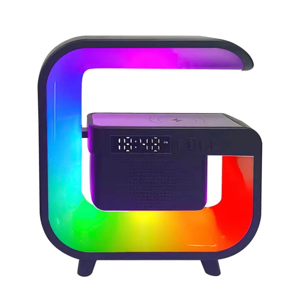New Wireless Charger Stand Bluetooth Speaker Sound Alarm Clock RGB Ambient Light