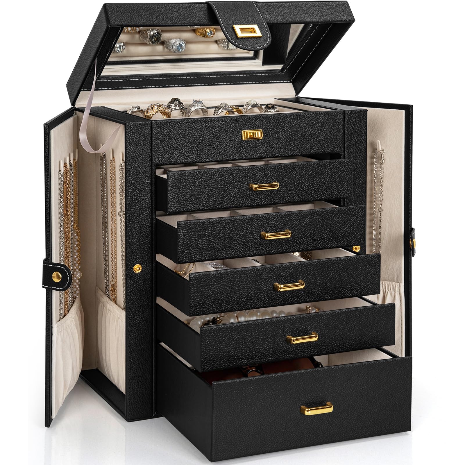 Jewelry Box Organizer Functional Leather Jewelry Storage Case for Women Girls...