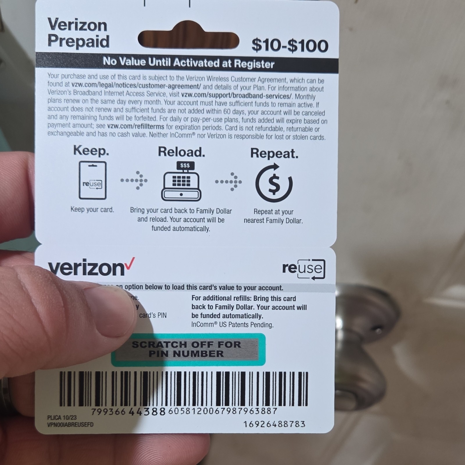 Verizon Reloadable Prepaid Card $10-$100 Minutes & Data Family Dollar PIN