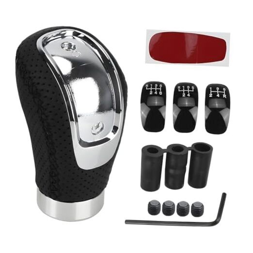 Car Gear Shift Knob, PU Leather 5 Speed Manual Automotive Gearbox Shifter 