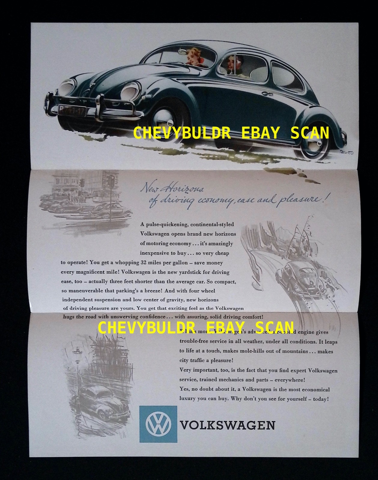 1955 56 Volkswagen Sedan Type 1 Mailing Pamphlet Brochure Boston Mass