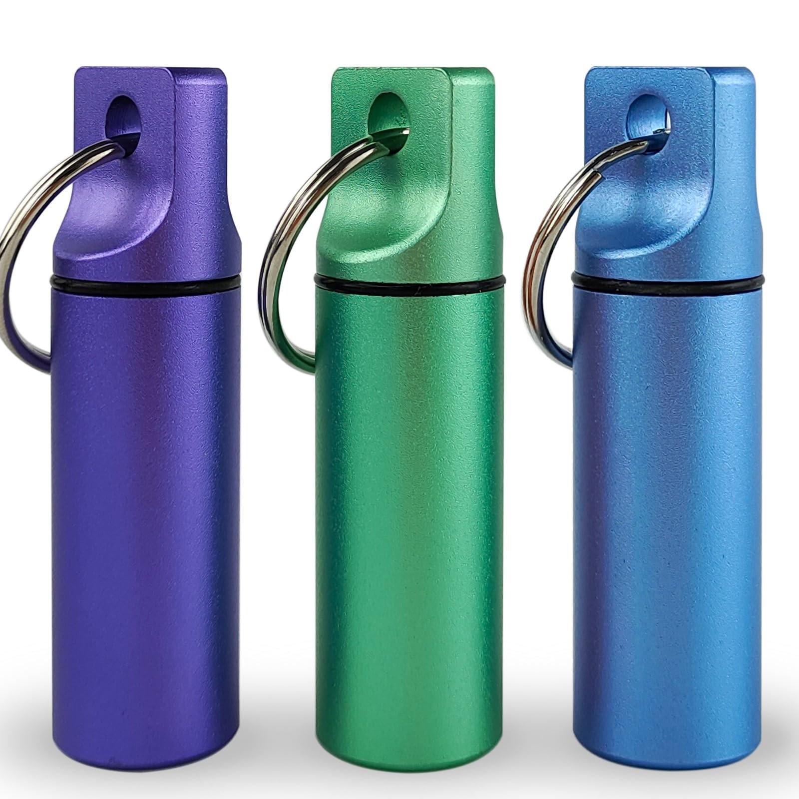 Small Pill Organizer Box Waterproof Keychain Holder Green Blue Purple 