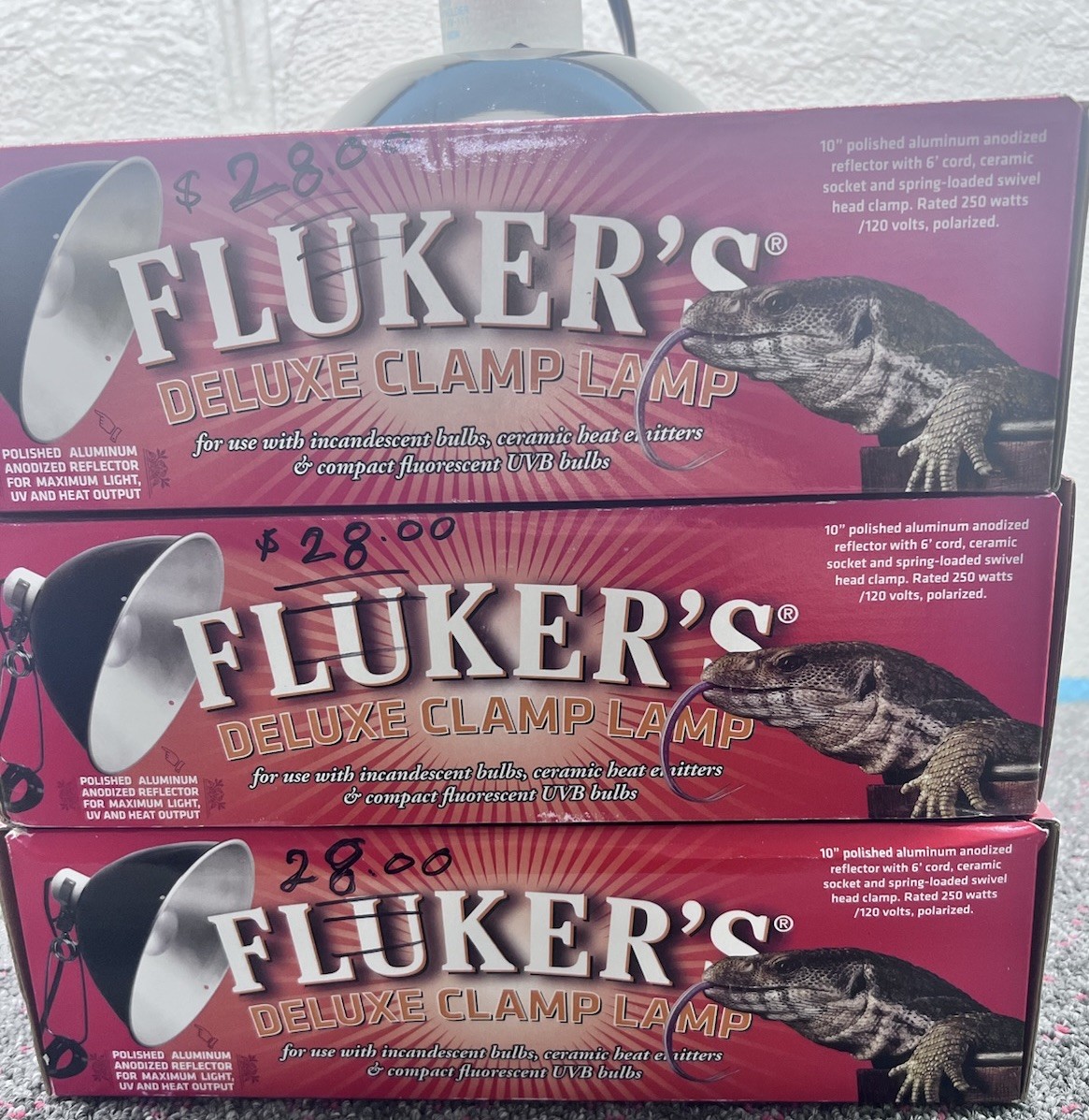 Fluker's Deluxe Clamp Lamp 10 Inch 250W Max Model 27001 Convenient On/Off Switch