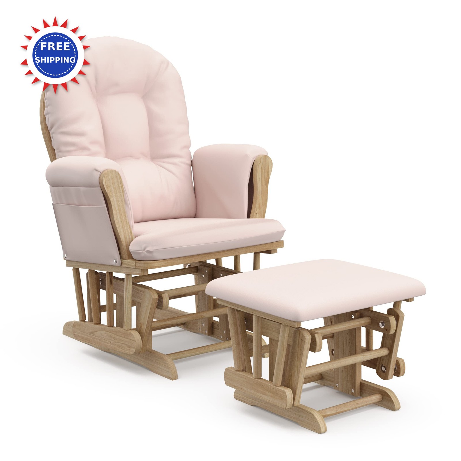 Storkcraft Premium Hoop Glider & Ottoman Natural Pink Natural Pink GREENGUARD