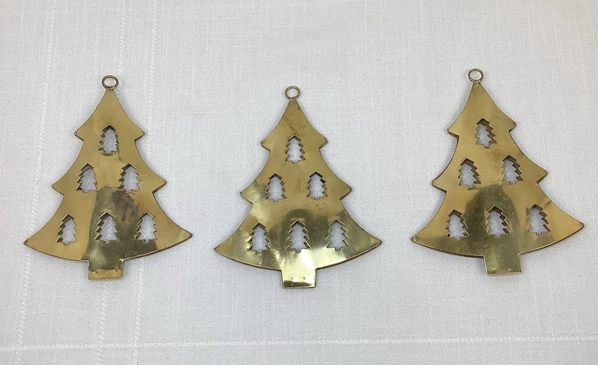 Metal Christmas Tree Ornaments 5.5" Tall 4.25" Wide, Set of 3