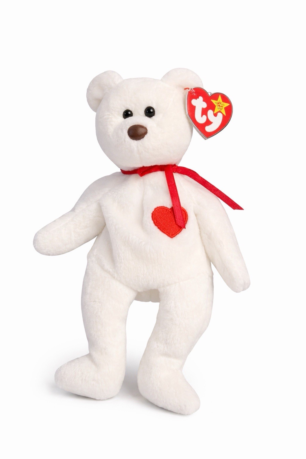 Ty Beanie Baby Valentino White Bear Brown Nose Red Heart Plush 1994 Mint w/ Tag