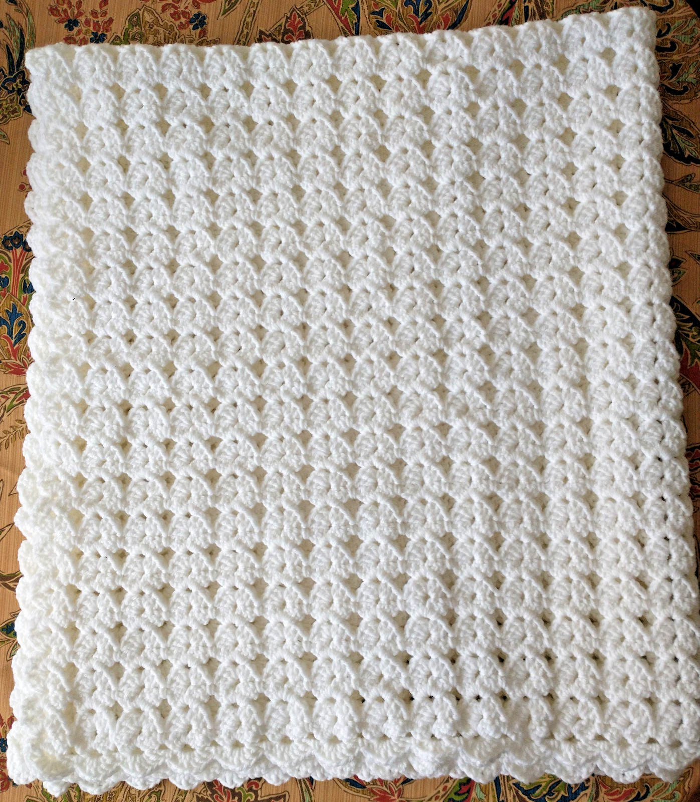 Crochet White Throw Square Blanket Hand Made 47"X 43"